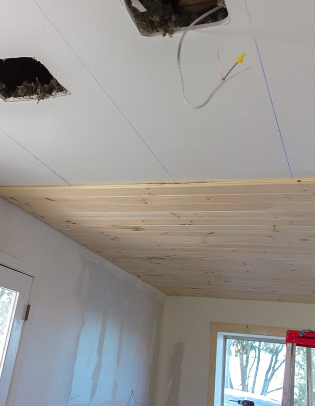 installing tongue and groove boards on ceiling
