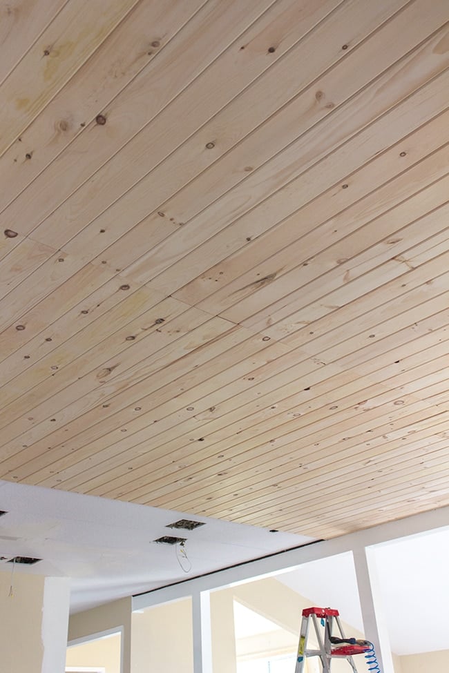 DIY Tongue and Groove wood ceiling