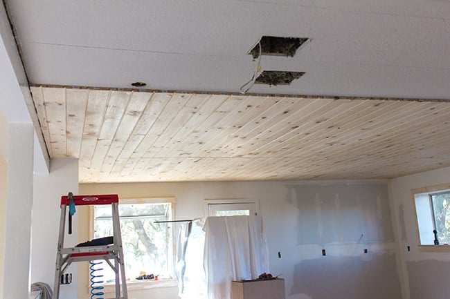 DIY Tongue and Groove Ceiling Wood Plank installation