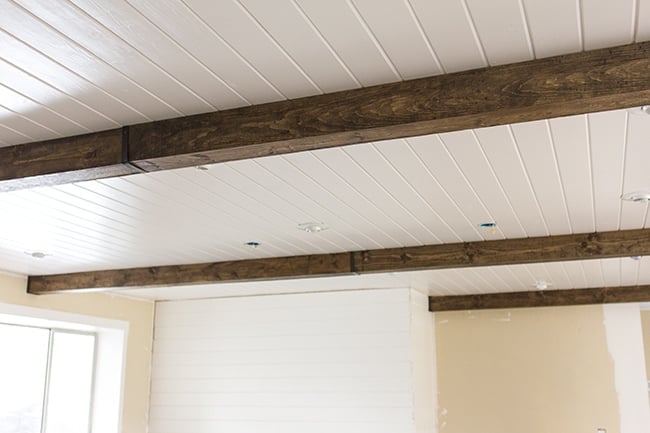 diy wood beam and plank ceiling
