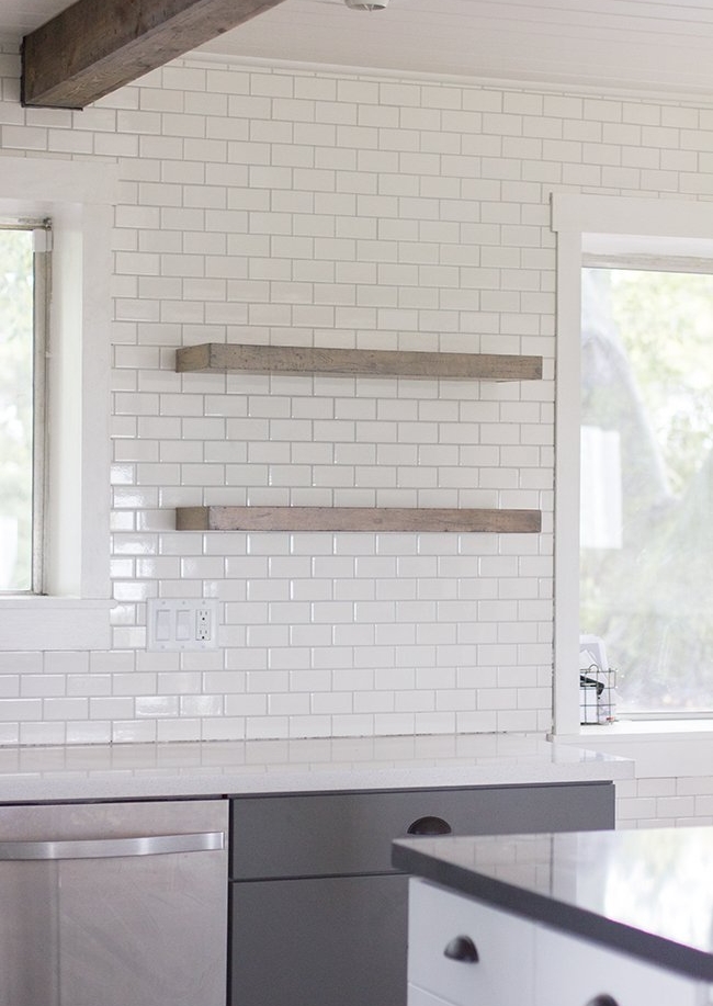 DIY rustic floating kitchen shelves