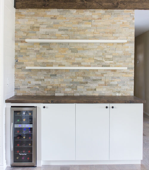 Stacked stone bar wall