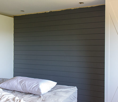 gray Shiplap bedroom wall