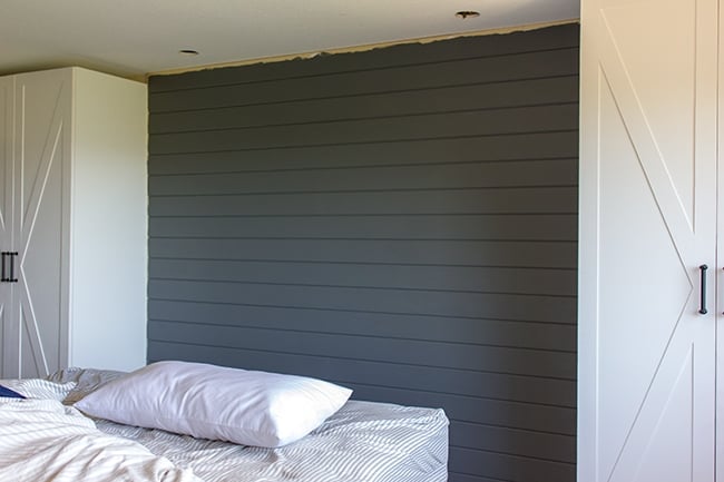 gray Shiplap bedroom wall