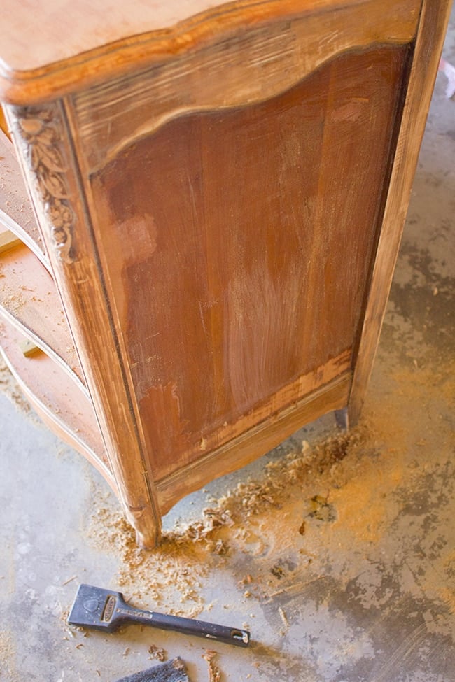 removing red tones from a wood dresser