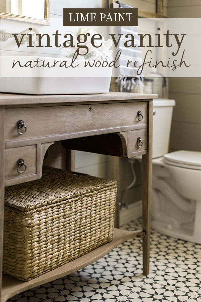 How to get this natural/weathered wood look on an antique vanity using lime paint
