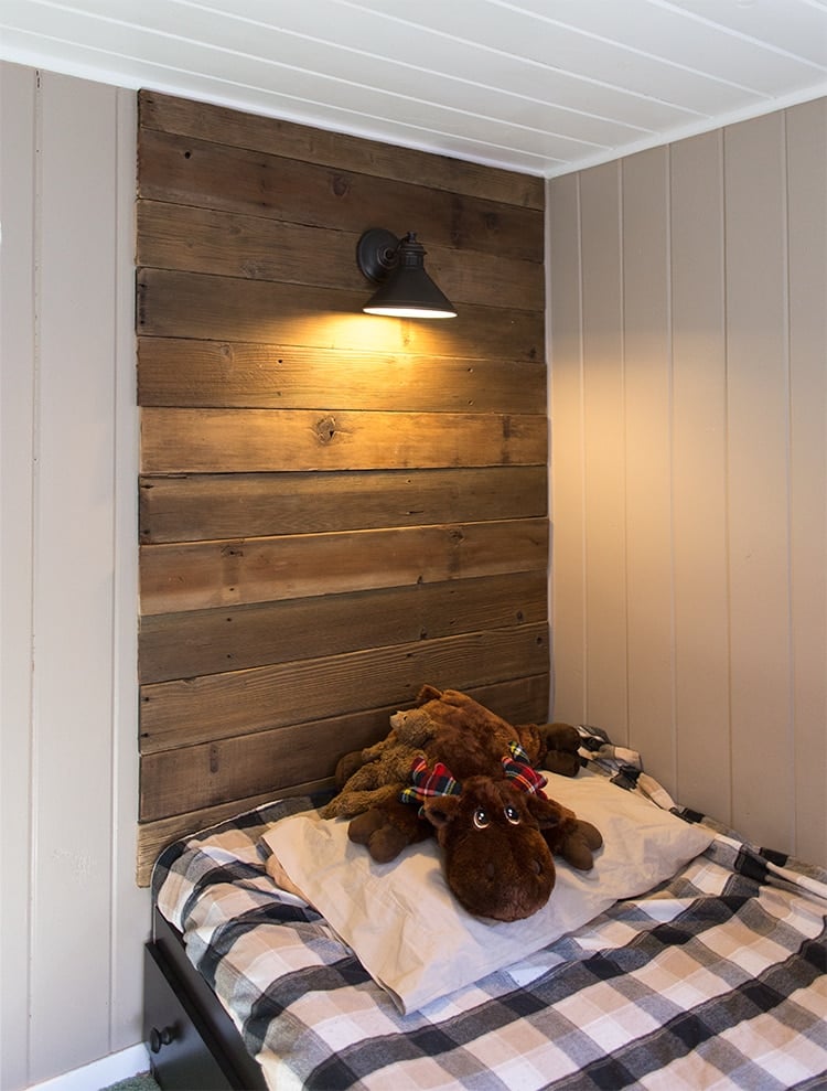 Wood plank headboard discount with lights