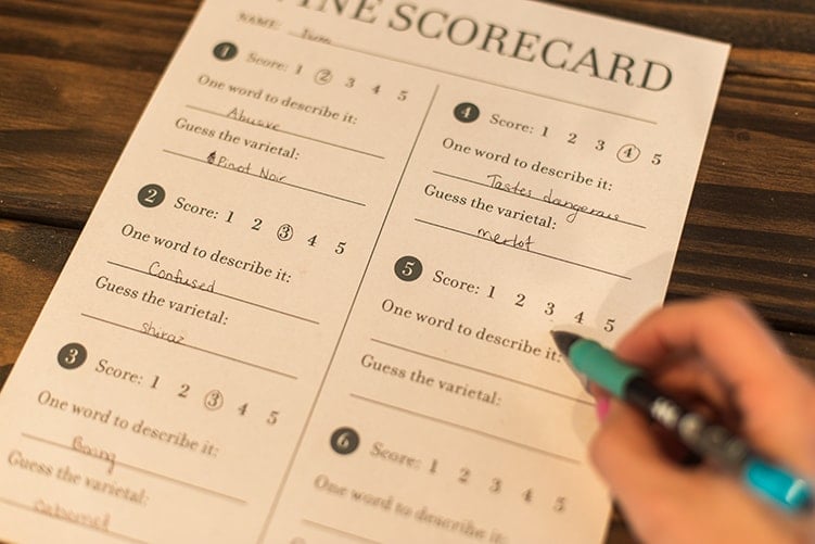 wine scorecard sheet at a wine tasting party