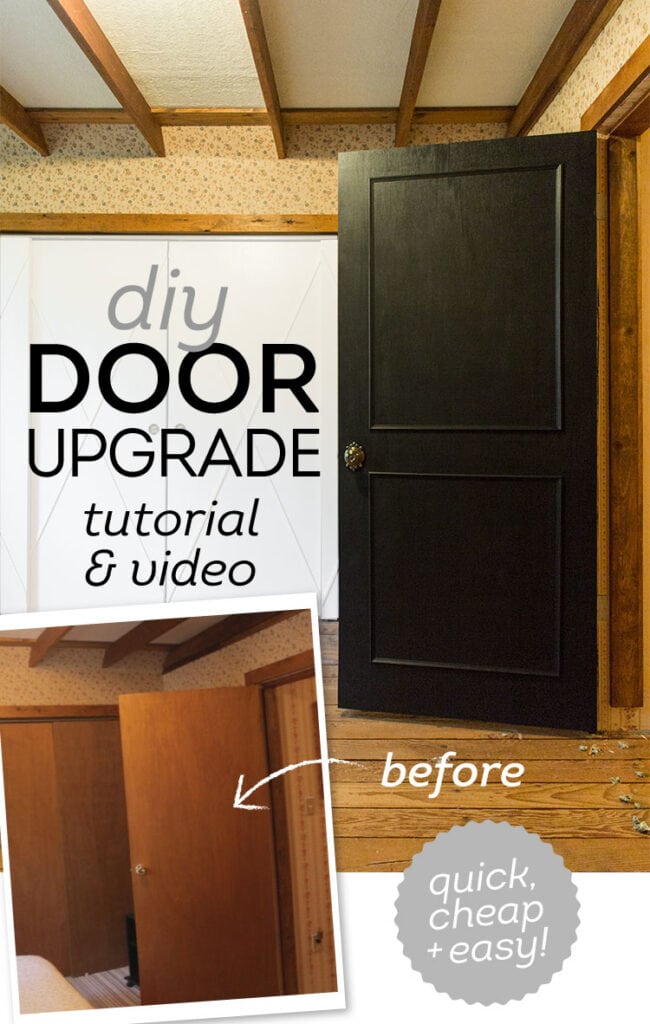 graphic of a door makeover tutorial using molding
