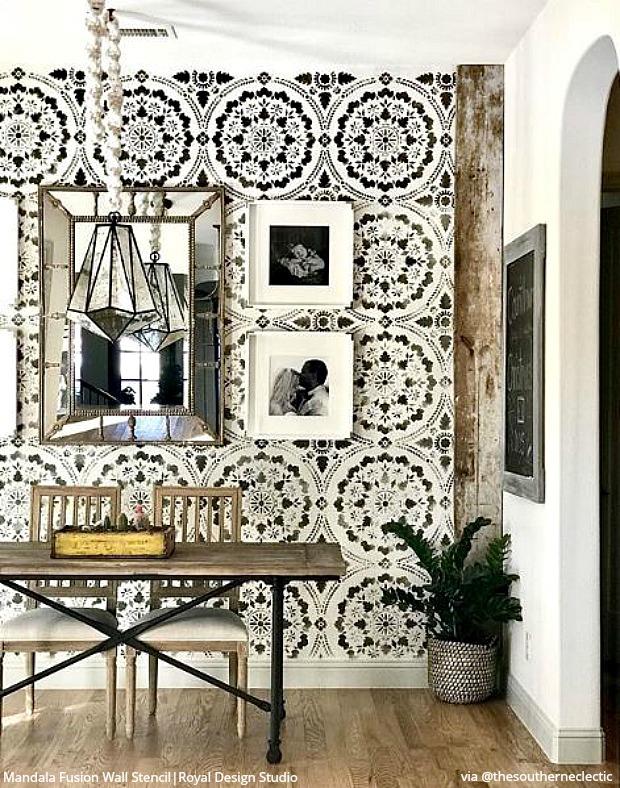 How To Stencil An Exposed Brick Accent Wall And A Large Mandala 