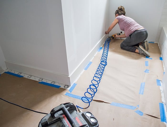 installing 1x6 baseboards in a bathroom