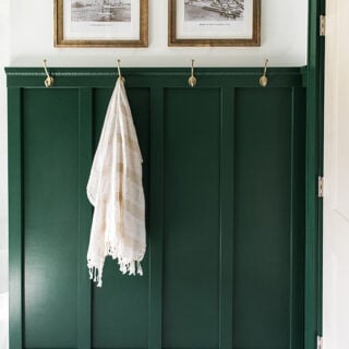 green board and batten bathroom wall