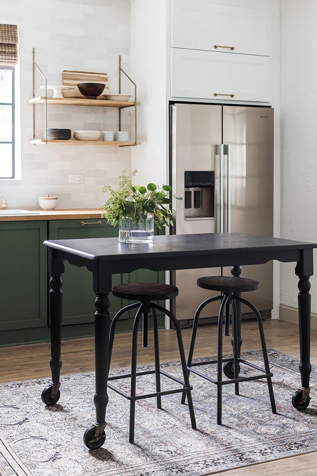 black island table on wheels in a kitchen