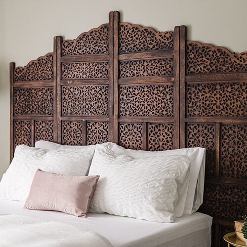 wood room divider headboard