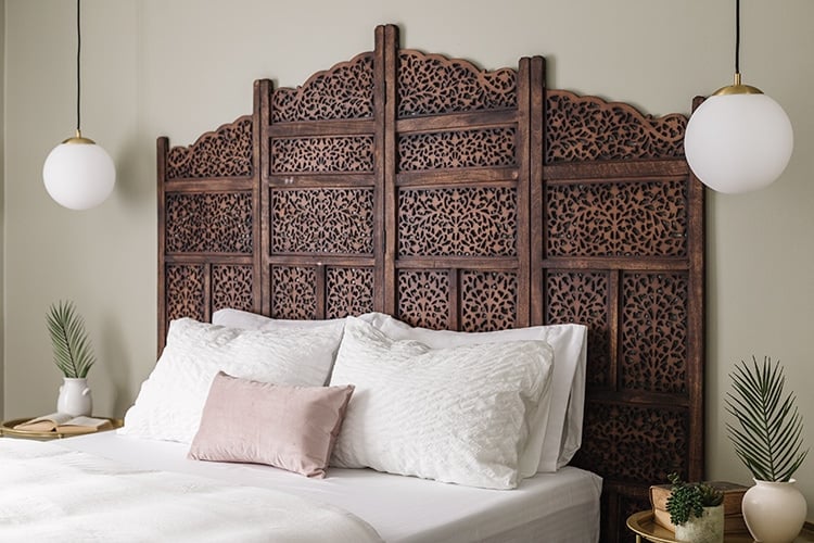 wood room divider headboard