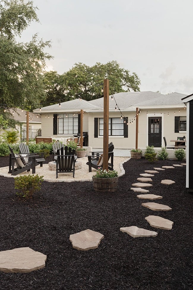 backyard black mulch stones