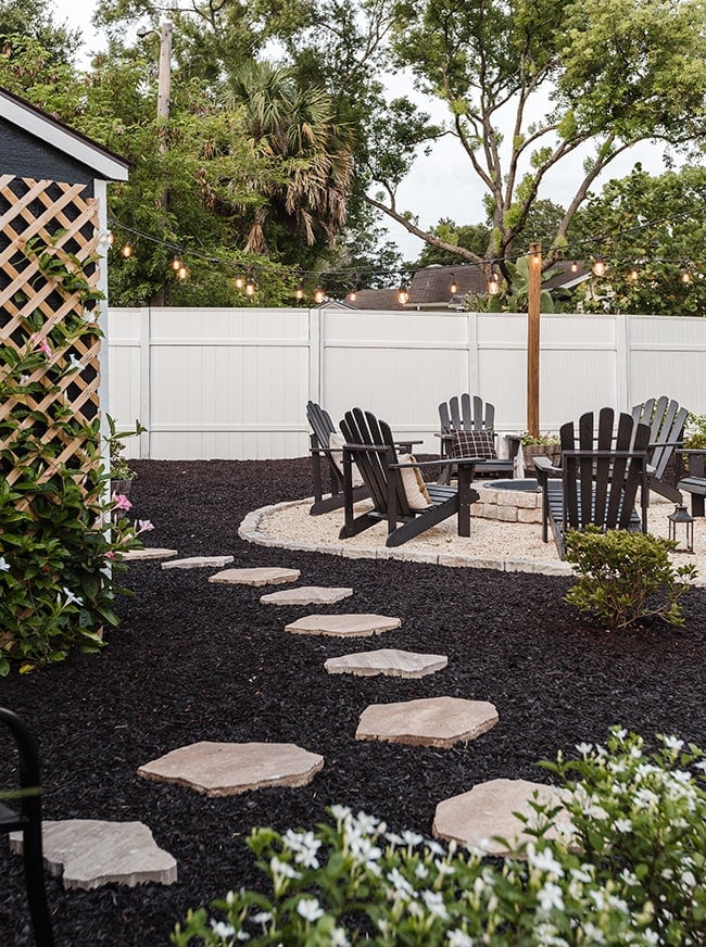 black mulch backyard