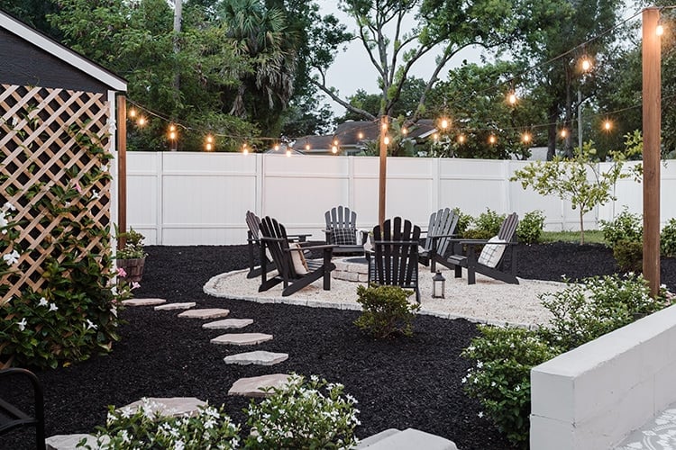 Image of Black mulch around a patio