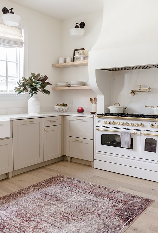 neutral kitchen with mushroom cabinets