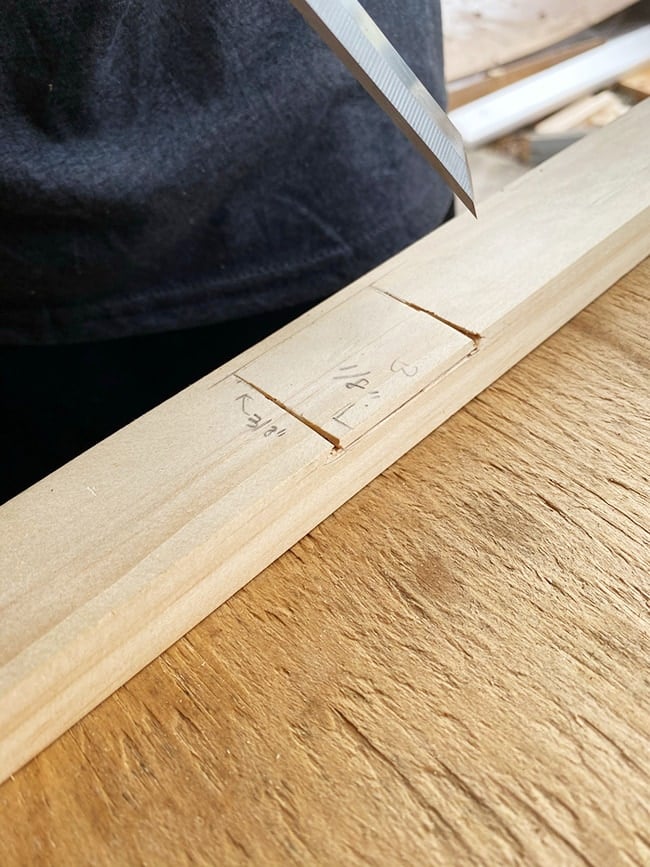 notch cut in wood for tv frame