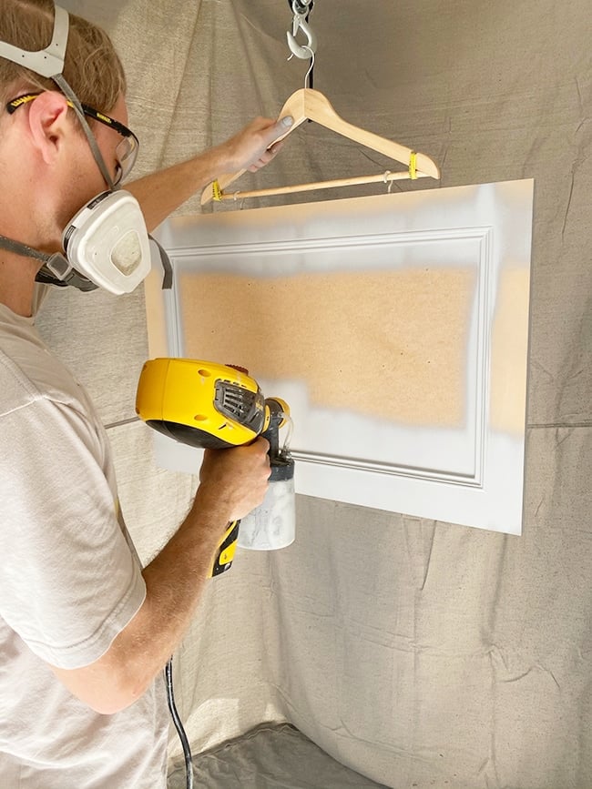 painting kitchen cabinet door with a wagner sprayer