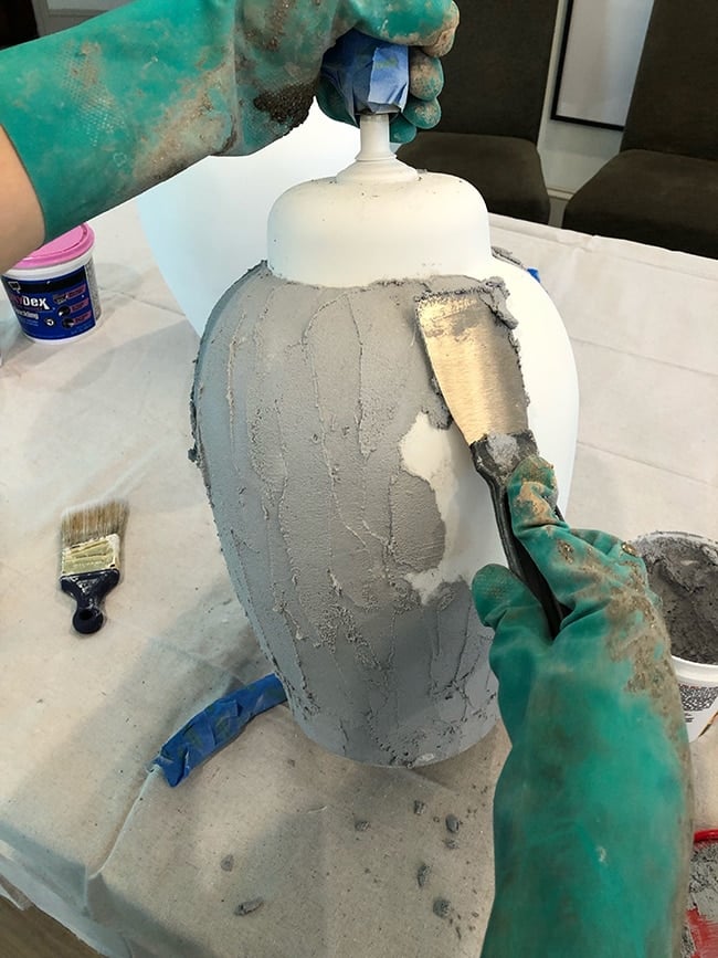 stucco patch on a lamp makeover