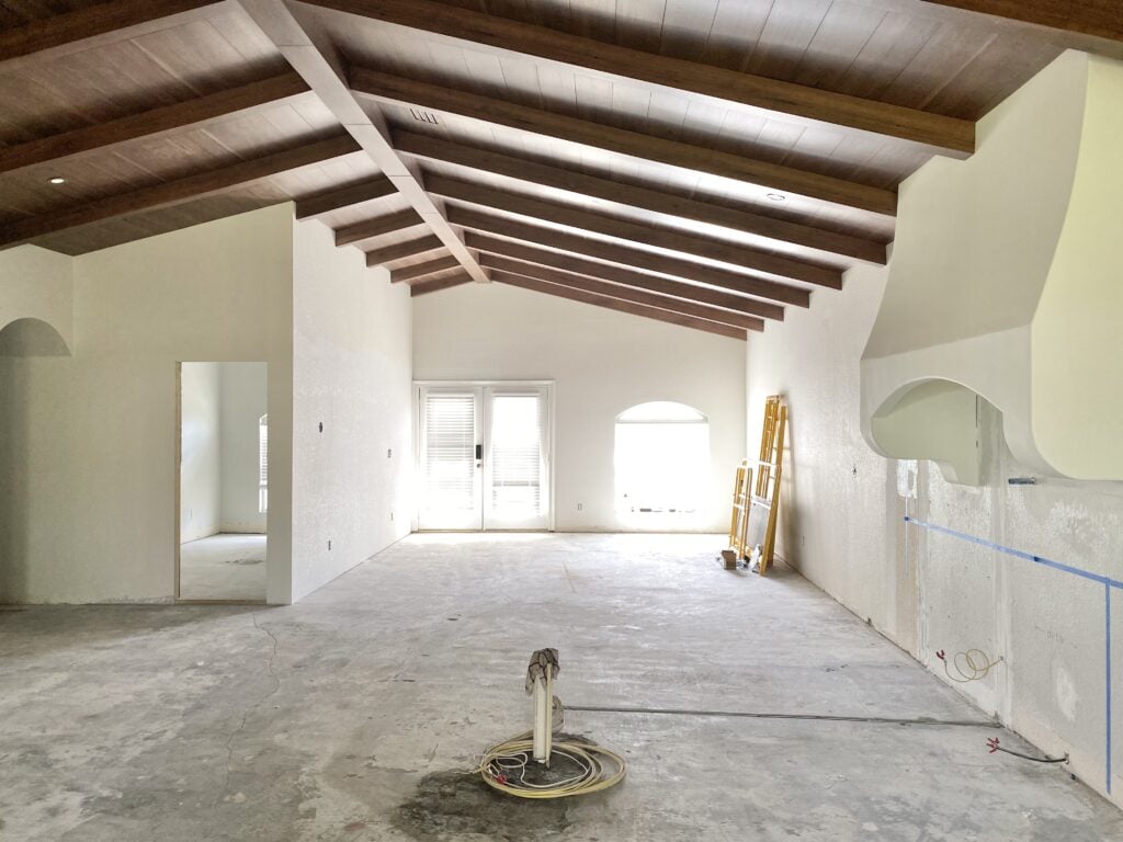 dark wood beam ceiling in a spanish style home