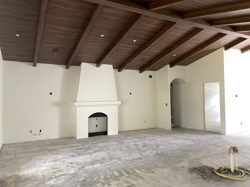 dark wood beam ceiling in a spanish style home