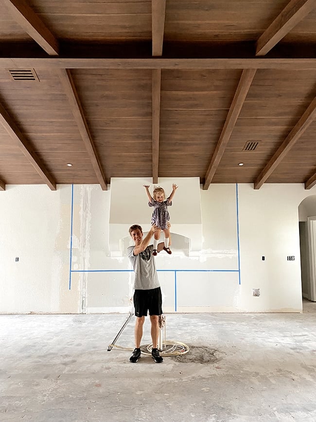 diy wood beam and plank wood ceiling tutorial