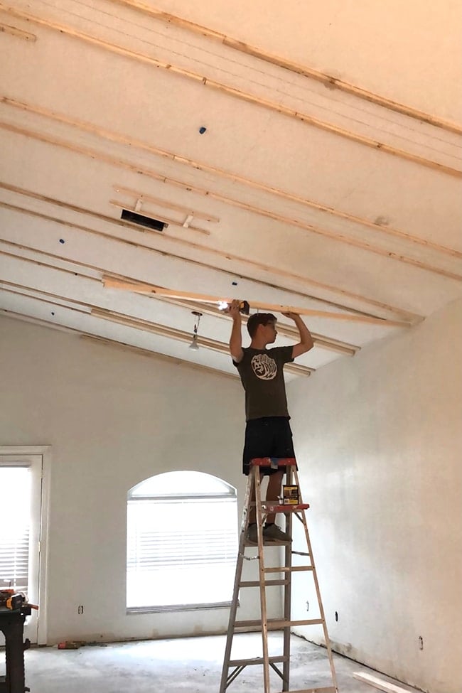 how to install wood beams on a vaulted ceiling