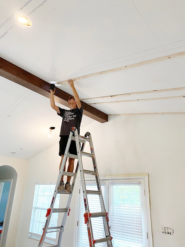 diy wood beam ceiling tutorial