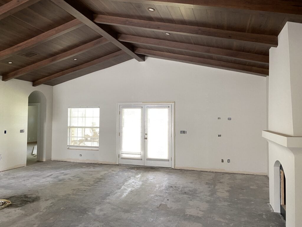 dark wood beam ceiling in a spanish style home