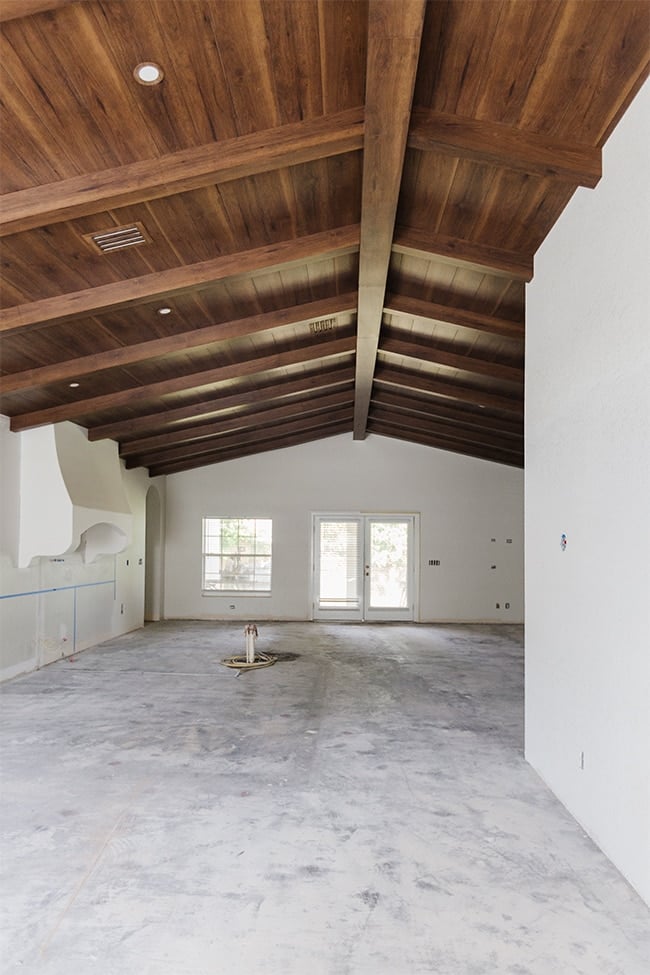 dark wood beam ceiling in a spanish style home