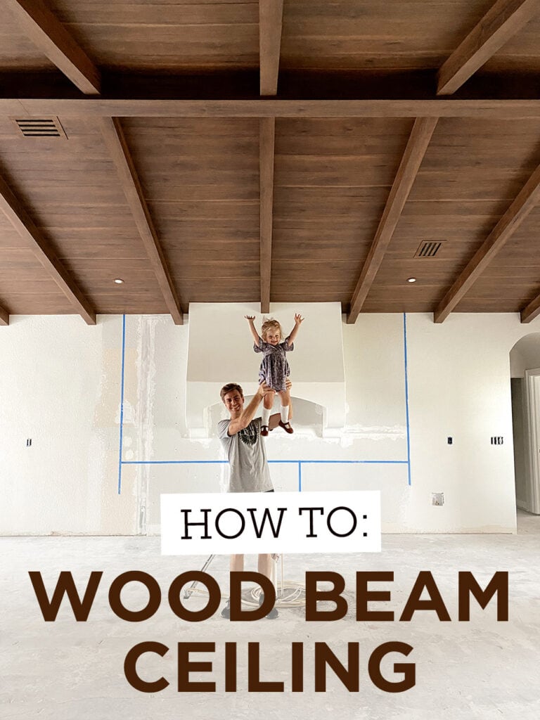Vaulted ceiling beams with laminate wood - Jenna Sue Design