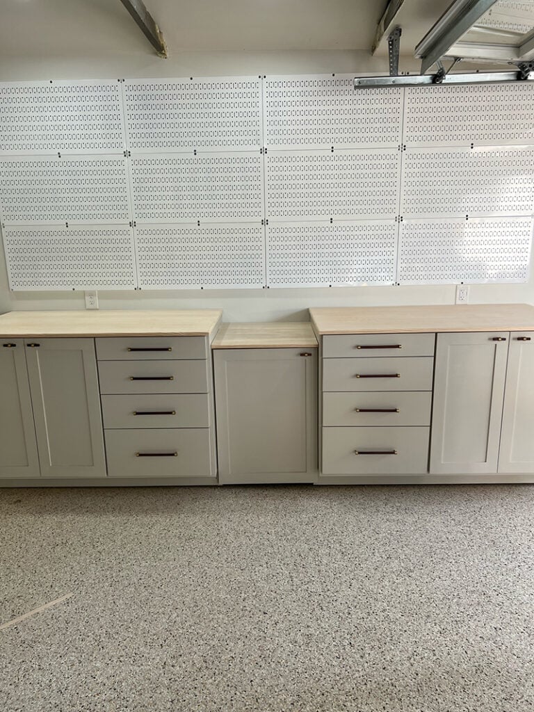 diy garage storage cabinets and pegboard wall