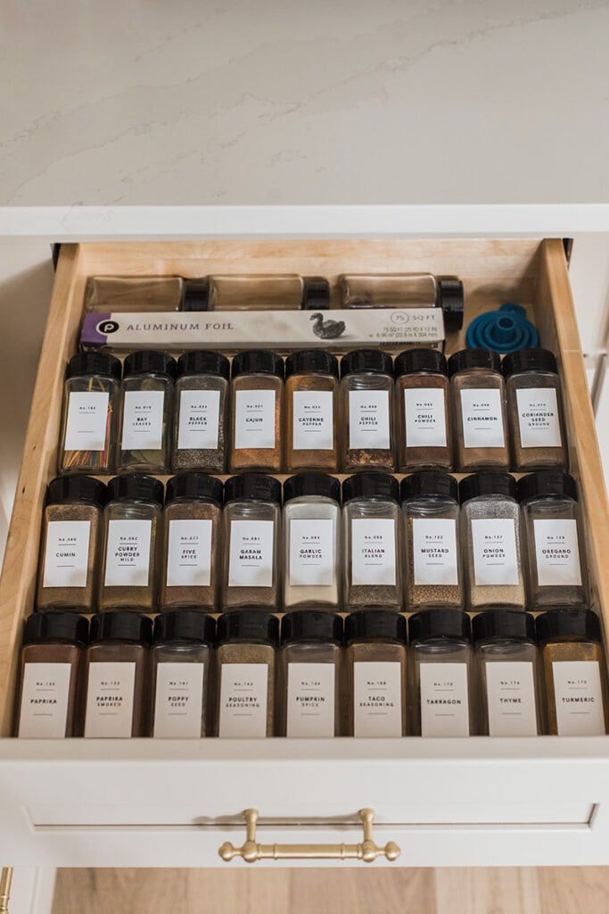 kitchen spice drawer organization