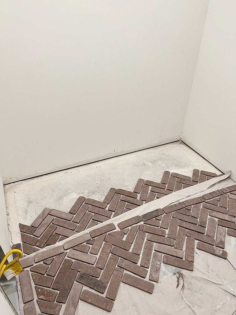 How to install herringbone brick floor tile Jenna Sue Design