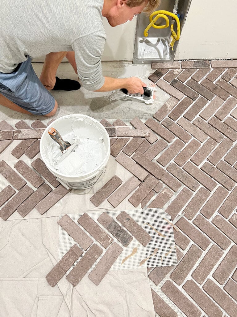 herringbone brick flat installation