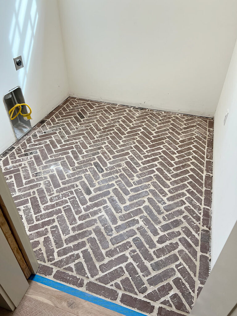 diy herringbone brick floor tile