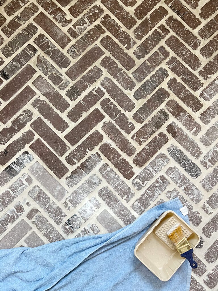 sealed herringbone brick floor