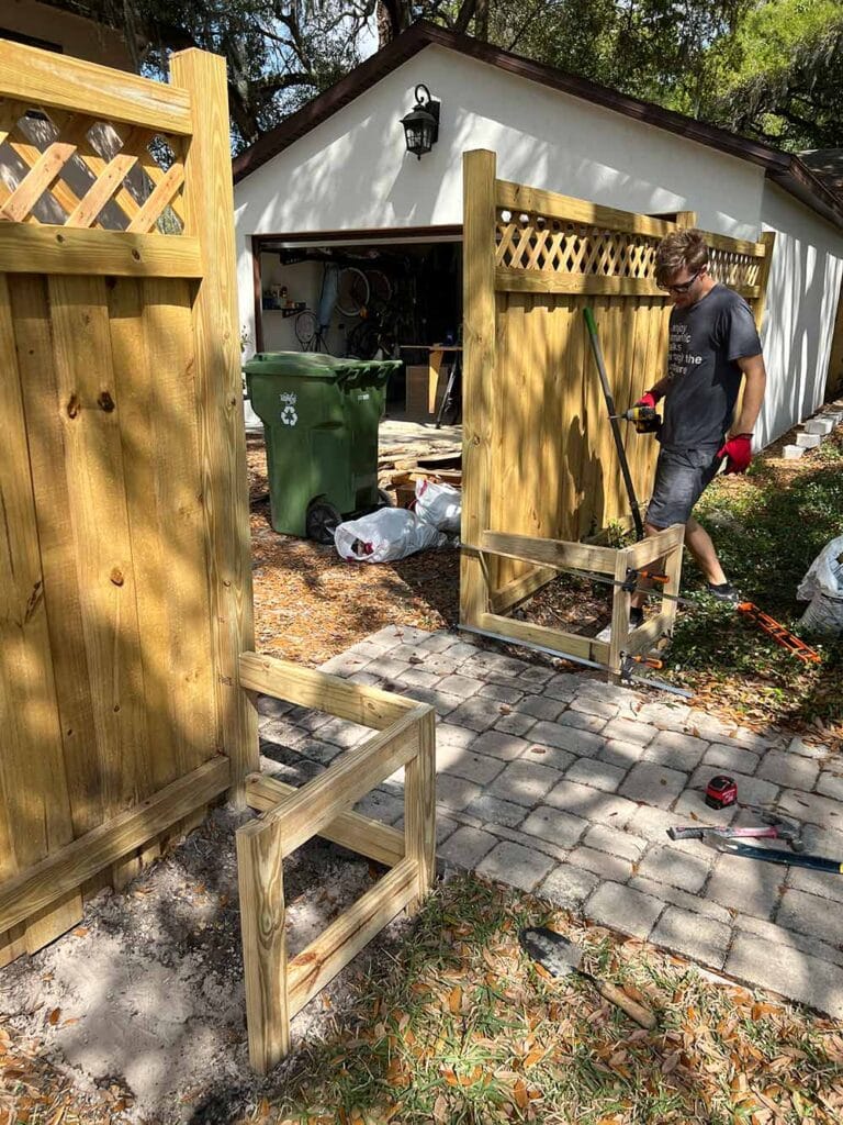 building planter frames on a fence