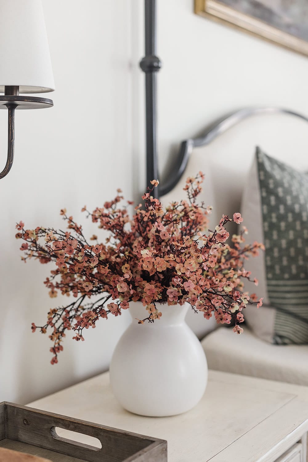 faux peach baby's breath stems in vase