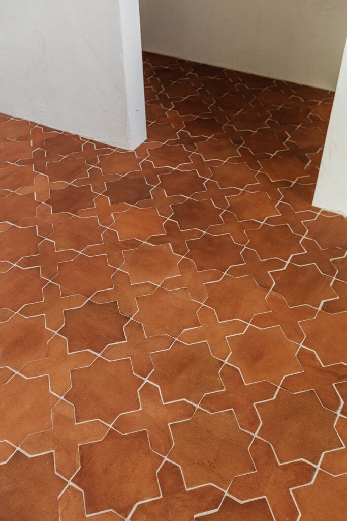 red clay spanish cotto star and cross pattern tile