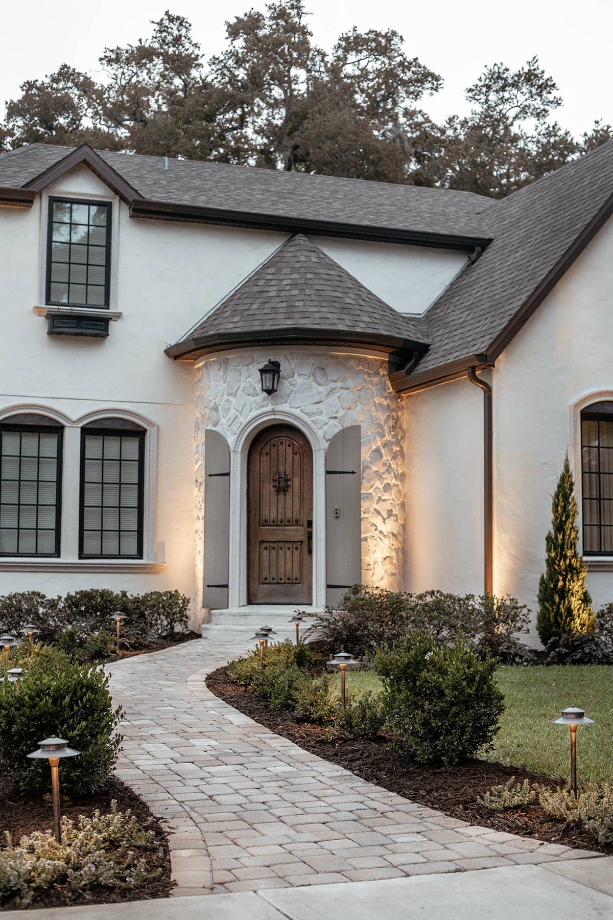 exterior of house with landscape lighting
