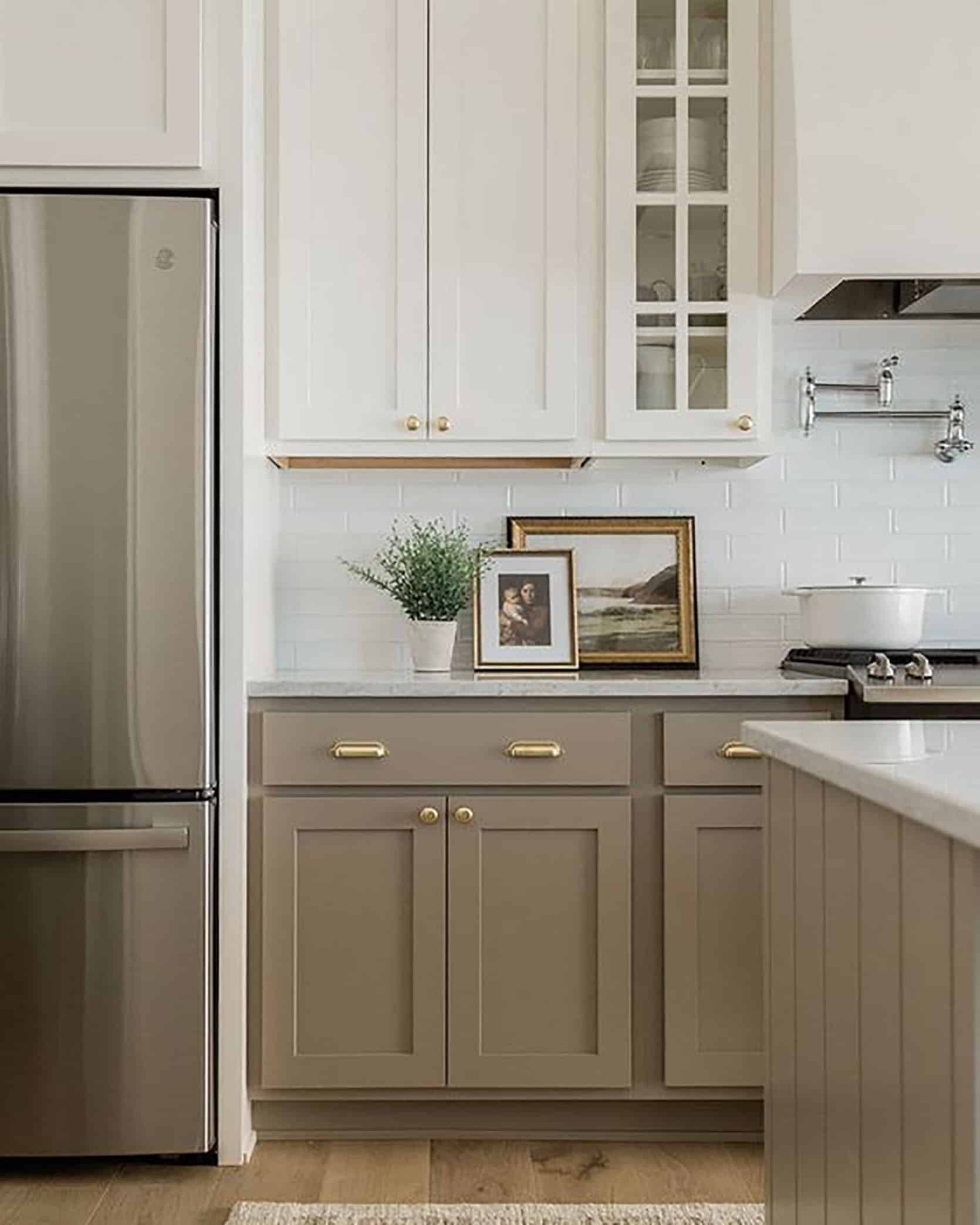 two toned beige and white kitchen