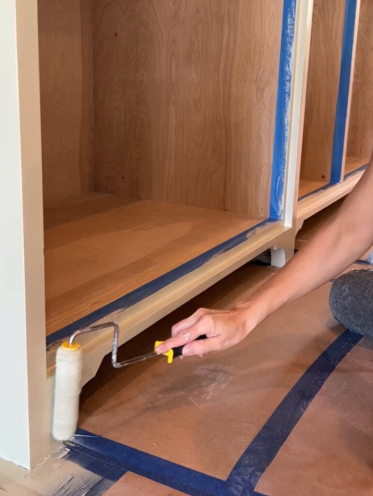 painting a toe kick valance on an empty cabinet box