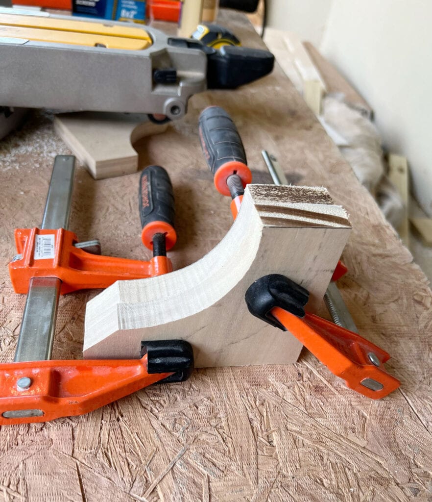 wood furniture feet glued and clamped together