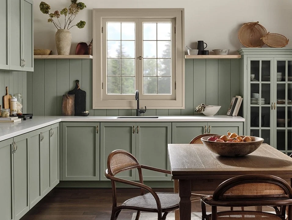 sherwin williams evergreen fog kitchen cabinets