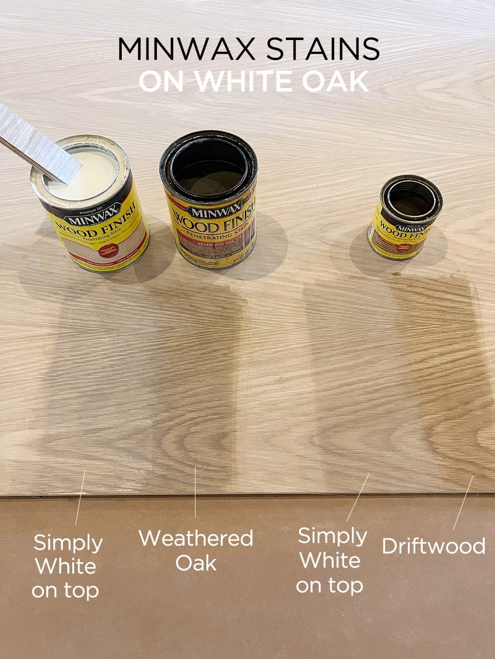 minwax driftwood and simply white stain combinations on white oak