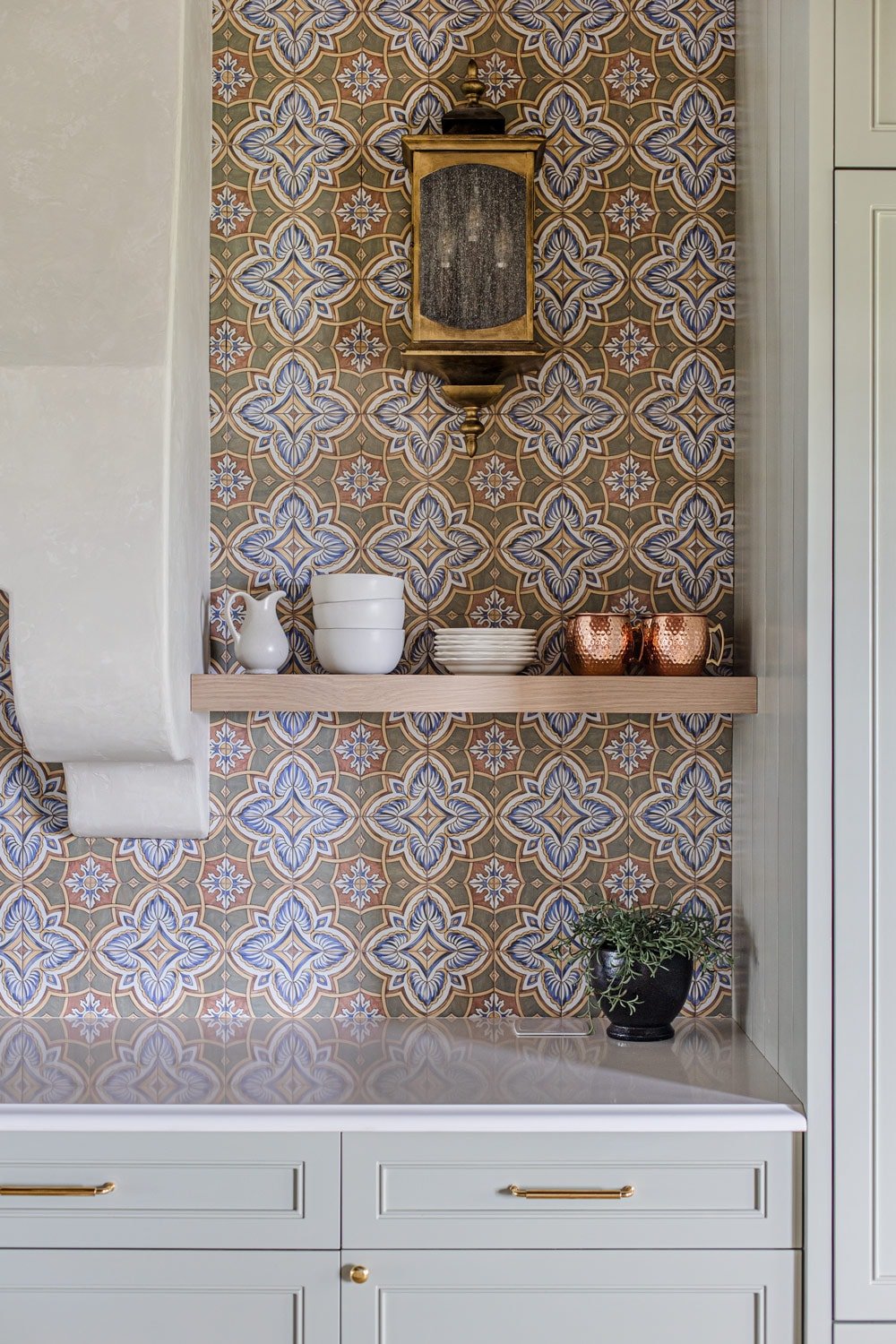 styled kitchen floating shelf